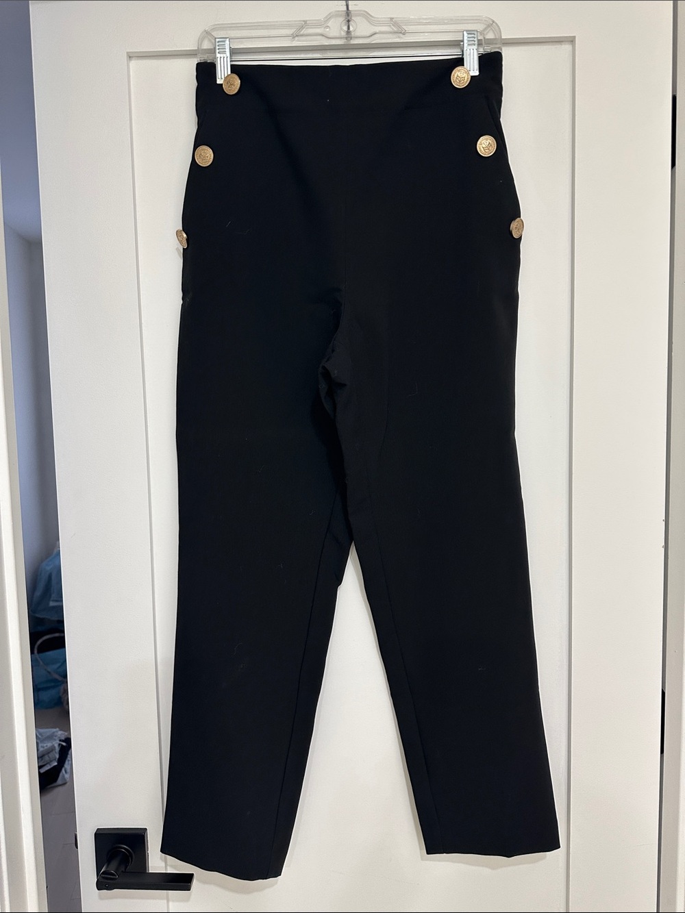 Zara Black High-Rise Pants with Gold Button Detail